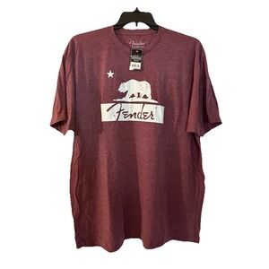 Fender‎ Guitar Bear Burgundy Guitar Pick Mens 2XL Grapic T-Shirt Tee